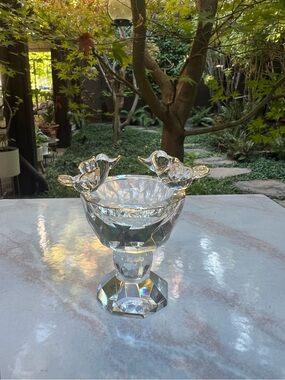 Clear Crystal Bird Accent Vase with Gold Trim